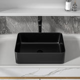19"x15" Bathroom Vessel Sink Rectangular - Matte Black Porcelain Ceramic Rectangle Above Counter Vanity Lavatory Bath Sink Art Basin with Faucet & Pop-Up Drain