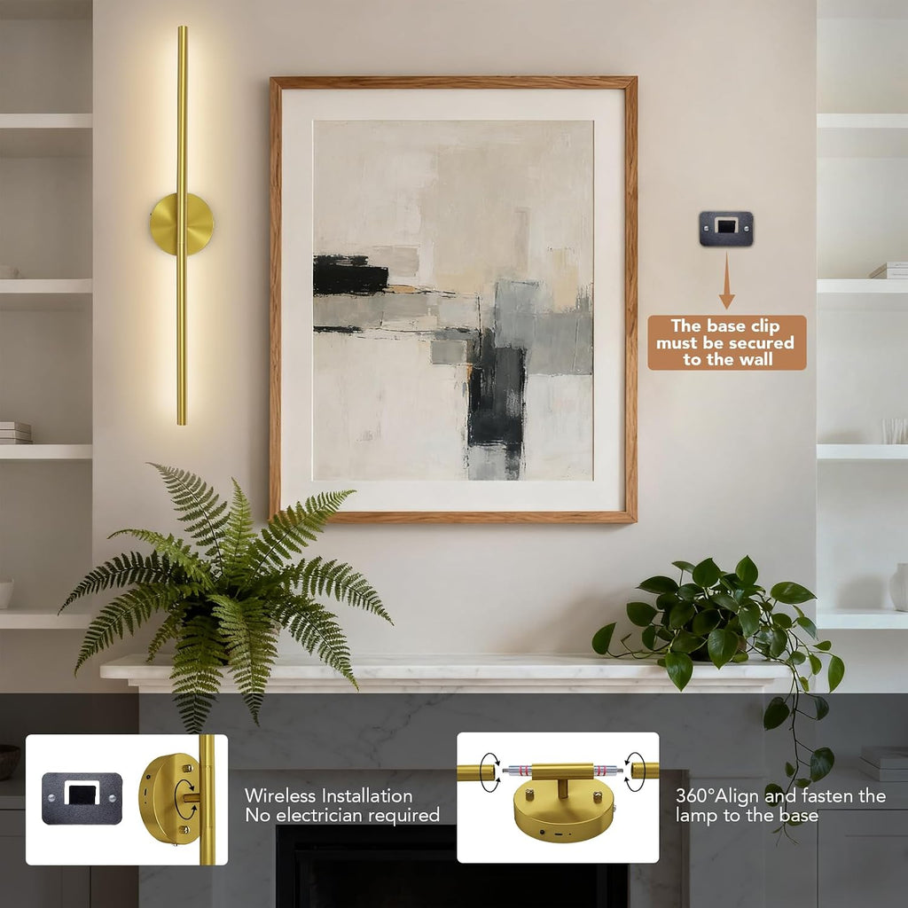 Battery Operated Wall Sconce Set of 2, Rechargeable Wall Lamp with 6000mAh Dimmable Bulbs and Remote, 3000K-6500K LED