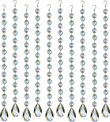 1ft Teardrop Crystals Garland, Hanging Chandelier Crystals Prism Bead Chain - 10 PACK Glass Chandelier Replacement