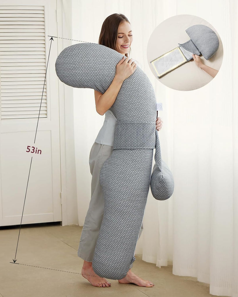 Original F Shaped Pregnancy Pillow with Adjustable Wedge Pillow | Full Body Support Maternity Pillow for Side
