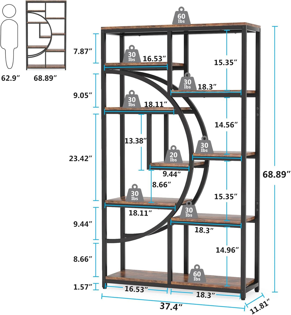 Bookshelf, Industrial 5 Tier Etagere Bookcase