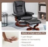 Modern Reclining Swivel Lounge Chair and Ottoman — Black Faux Leather