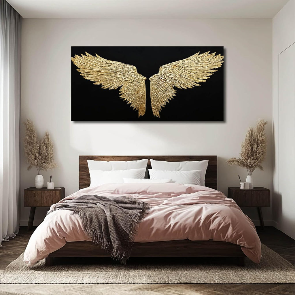 Large Canvas Art Black Abstract Wall Decor Gold Bird Painting Modern Wall Art Minimalist Home Decor Artwork