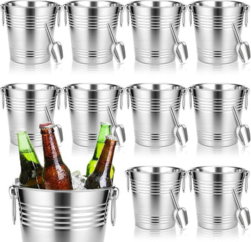 10 Set 5.3 QT / 5 L Ice Bucket with Scoop Bulk, Stainless Steel Champagne Ice Bucket for Parties Insulated Wine