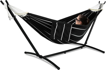 Double Hammock with Stand for Outside, Upgraded Spreader Bar, Heavy Duty Space Saving Steel Stand 2 Person, Side