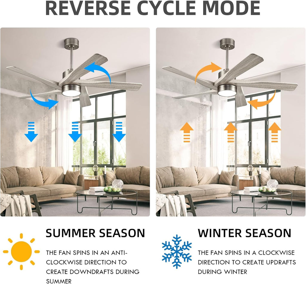 64" ABS DC Ceiling Fan with Lights, 5 Blade ABS Wood Grain Ceiling Fan with Remote, 6-Speed Reversible DC Motor