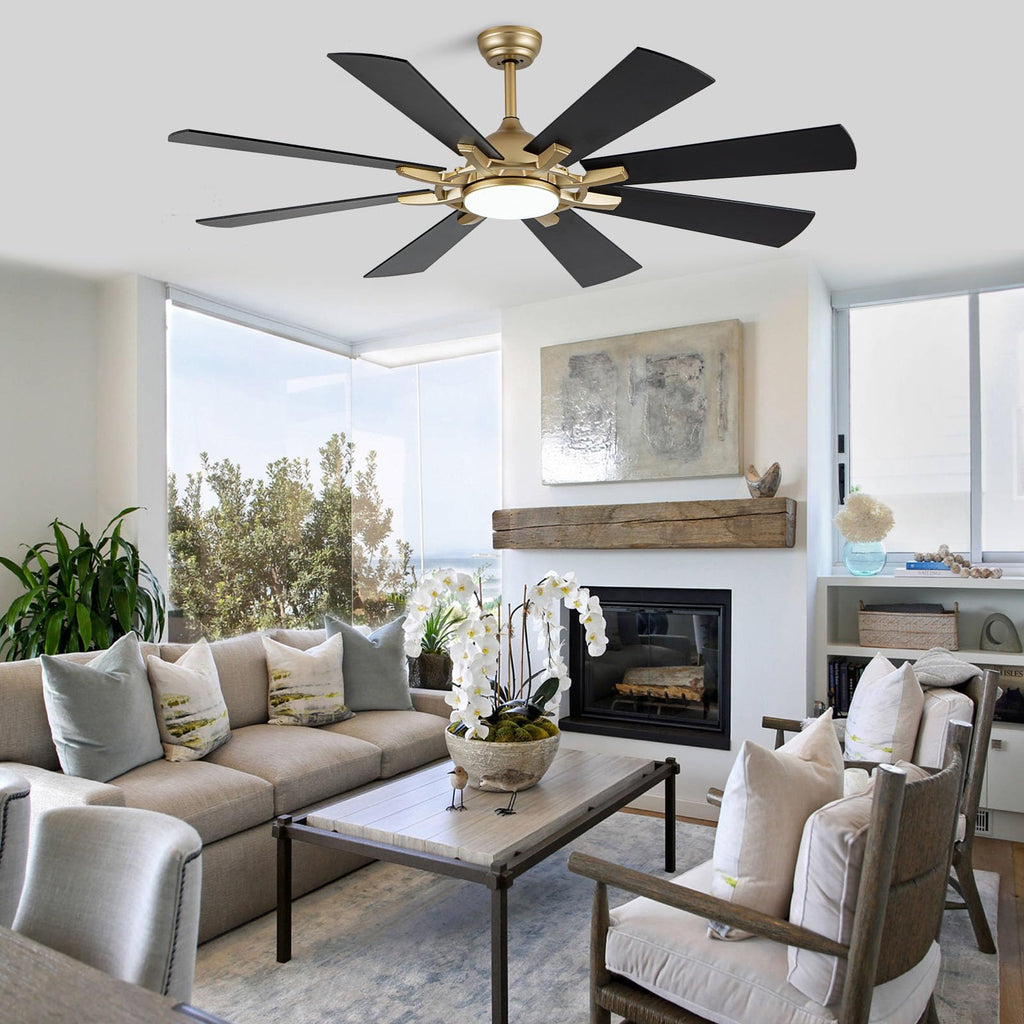 60" Black and Gold Ceiling Fan with Light & Remote