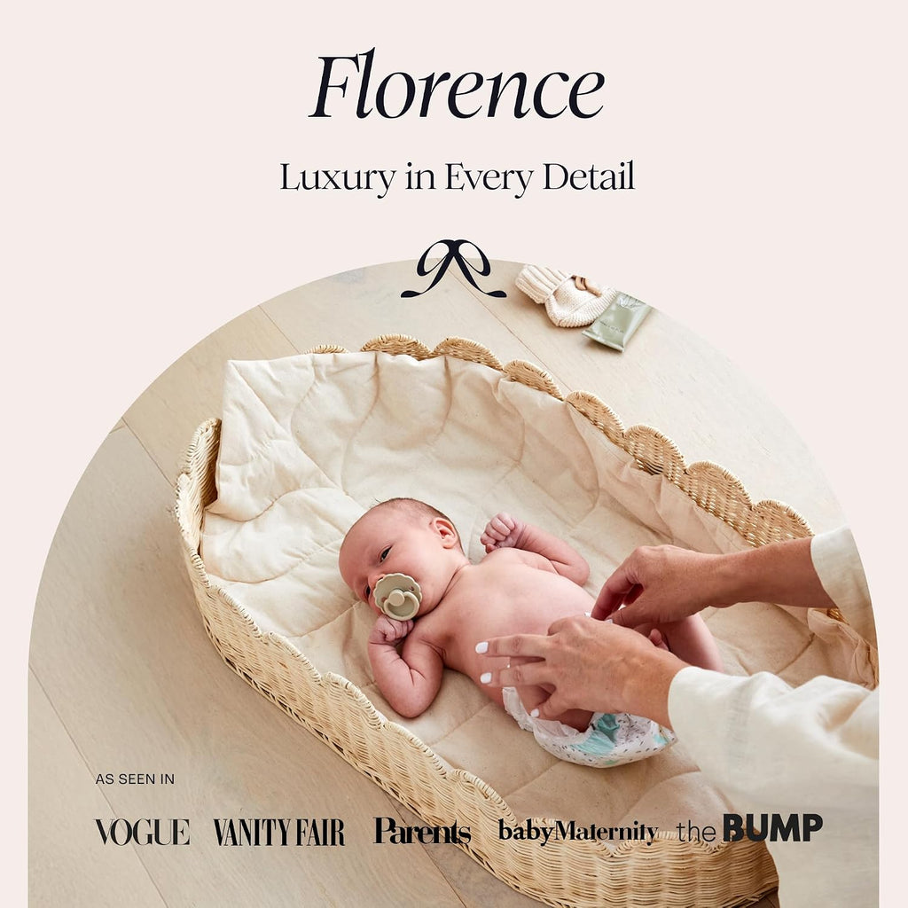 Premium Baby Changing Basket - Artisan-Crafted Scalloped Rattan - Changing Basket for Baby Dresser - All Accessories