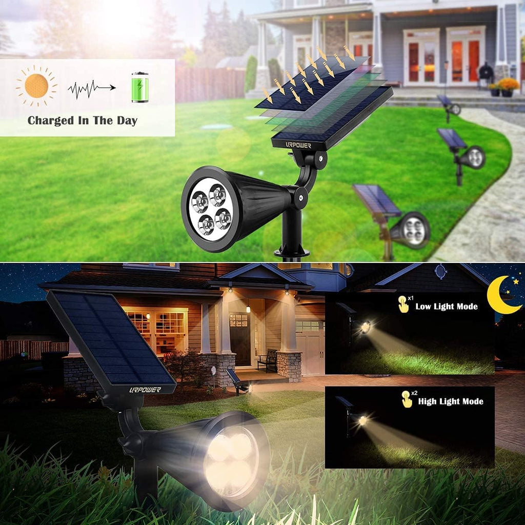 Solar Spot Lights Outdoor Adjustable Spotlights, 2 Pack Warm White