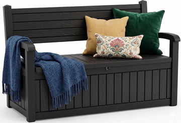 Storage Bench Outdoor Deck Box,100 Gallon Waterproof & UV Resistant Lockable Patio Furniture Seating.Indoor/Outdoor