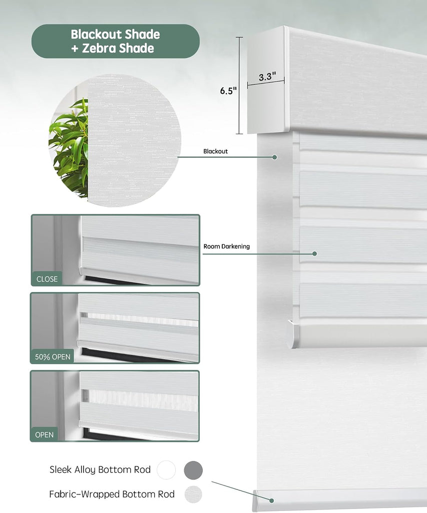 Smart Dual Roller Shades, Motorized Blinds with Remote Smart Zebra Shades Compatible with Alexa, Blackout & Room