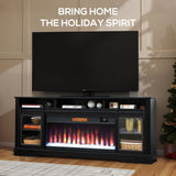 Fireplace TV Stand for TVs Up to 80 Inches, Modern Entertainment Center with 36" Glass Electric Fireplace & LED Lights
