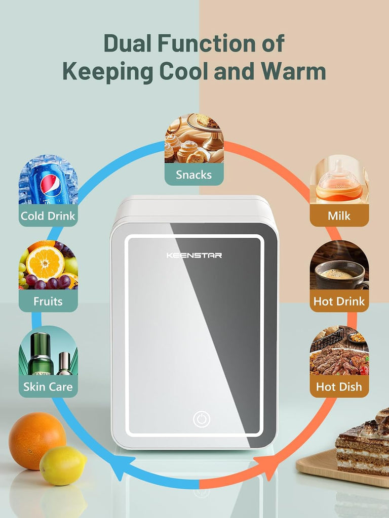 4L/6 Can Skincare Mini Fridge with Dimmable LED Mirror, Cooler & Warmer Fridge for Bedroom, Cosmetics, Office, Dorm & Car, Portable Personal Refrigerator for Cosmetics, Skincare & Food