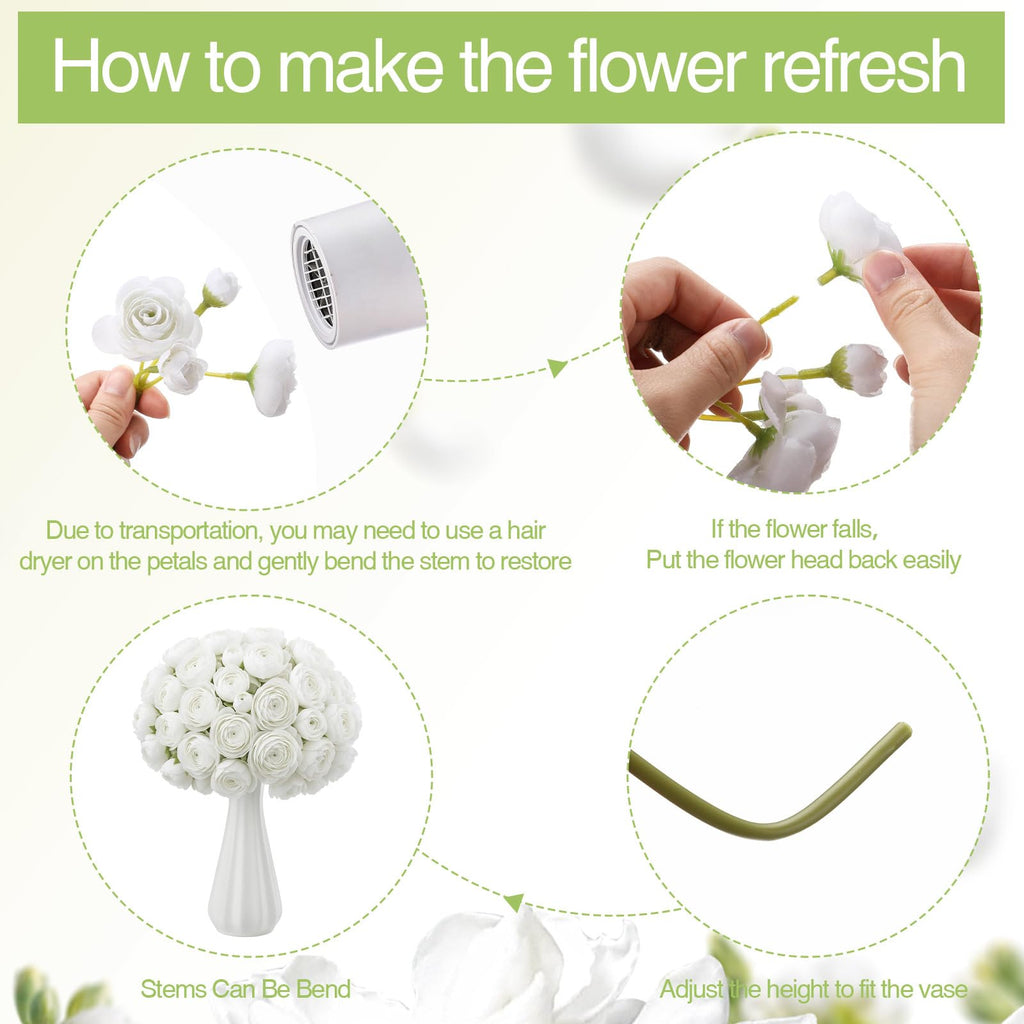 48 Pcs Ranunculus Artificial Flower, White