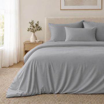 100% Viscose from Bamboo Duvet Cover Set King Size Gray 3 Piece