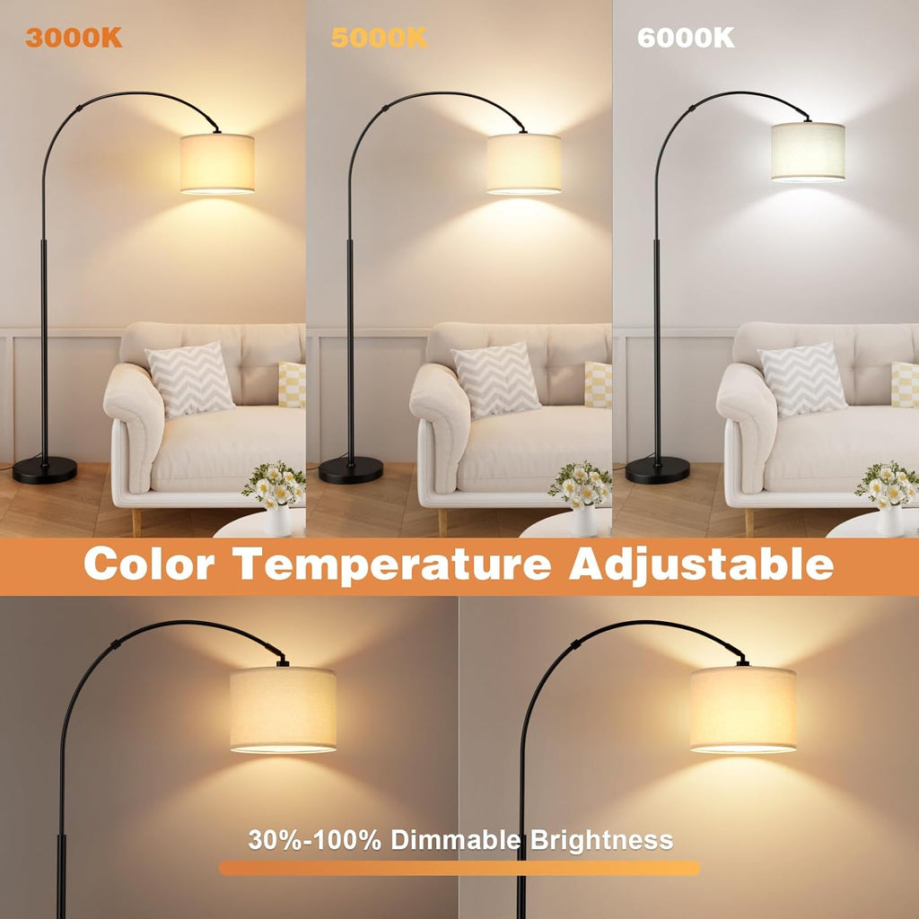 70 Dimmable Arc Floor Lamp with Remote, Color Temperatures and Brightness Adjustable