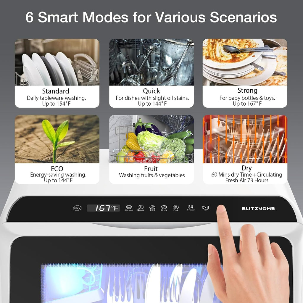 Portable Dishwasher Countertop, WIFI Smart Dishwasher, Compact Dishwashers with 5L Built-in Water Tank, 6 Programs