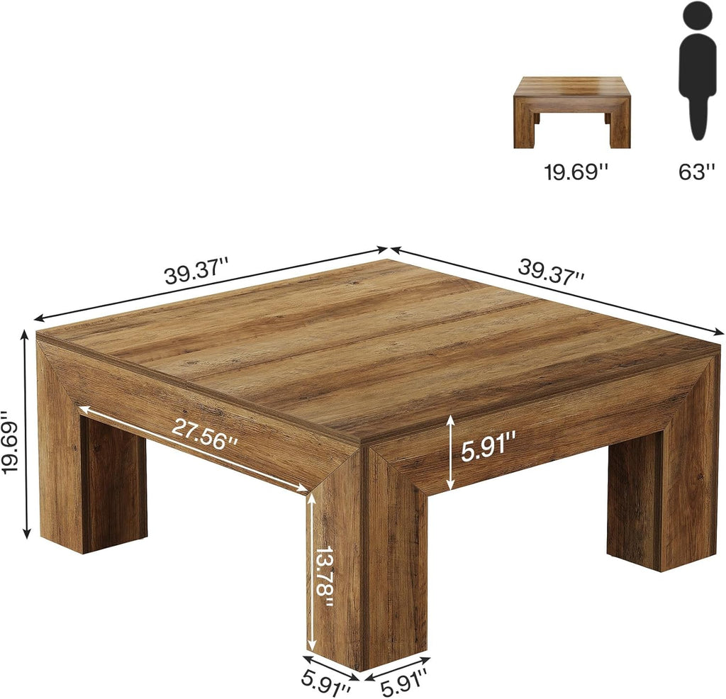 39.4-Inch Square Coffee Table, Farmhouse All MDF Accent Center Cocktail Table with Sturdy Wooden Legs, Easy Assembly