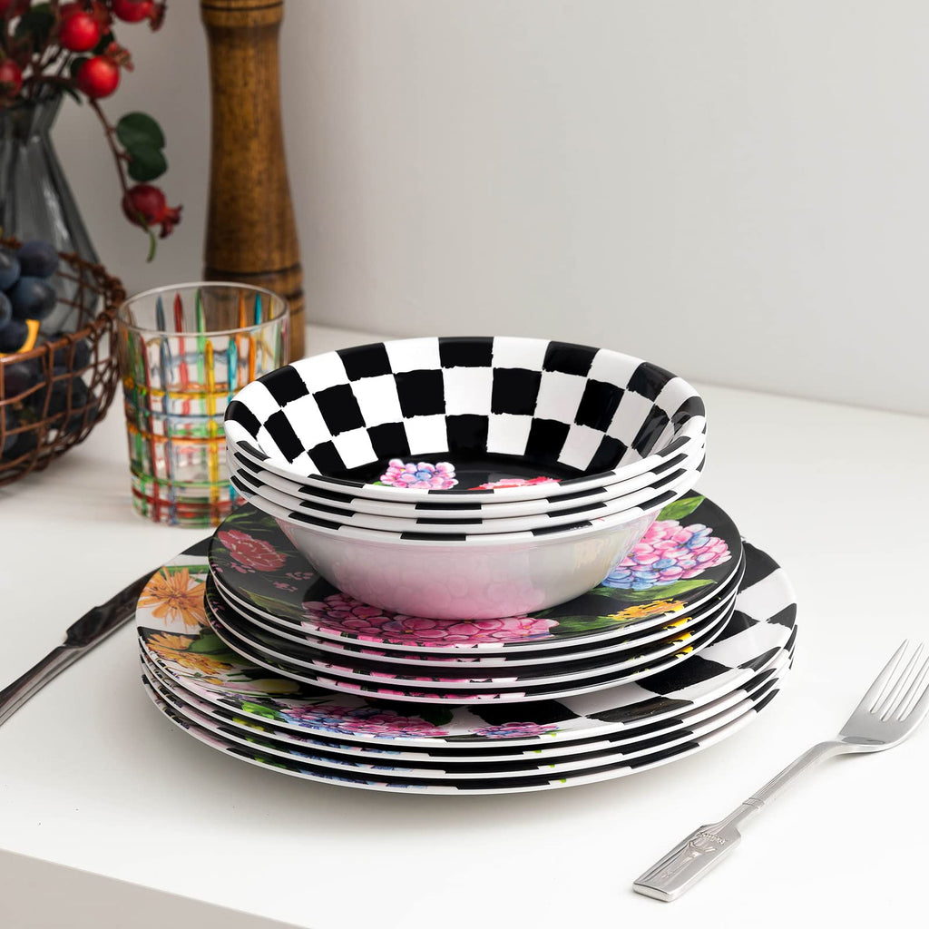 Sunflower 12-Piece Melamine Dinnerware Set, Dishwasher Safe