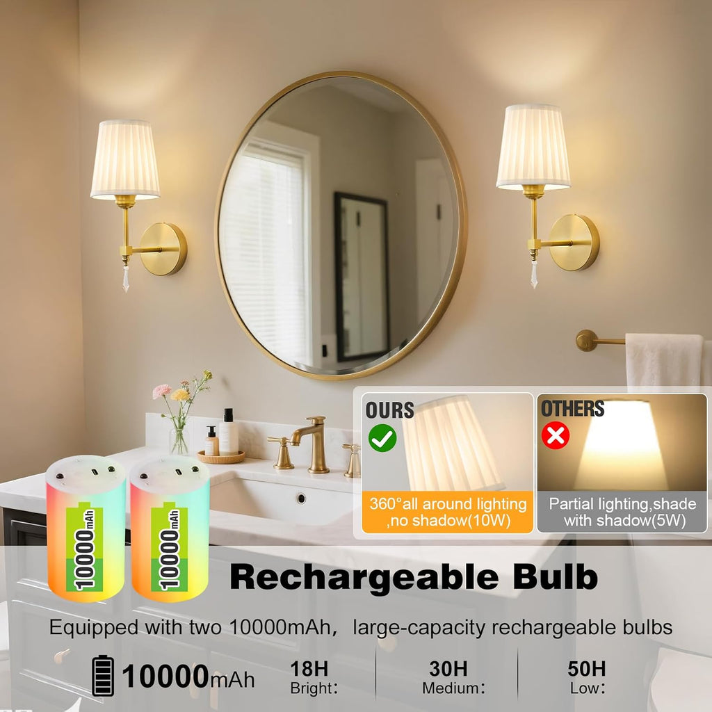 Battery Operated Wall Sconce Set of 2, 10000 Mah Rechargeable Wall Sconces Dimmable 12 RGBS,Remote Wireless