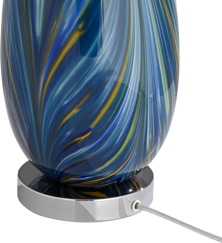 Euro Design Pablo Modern Table Lamp 27" Tall Swirling Multi Color Blue Hand Blown Art Glass Metal White Tapered Drum