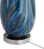 Euro Design Pablo Modern Table Lamp 27" Tall Swirling Multi Color Blue Hand Blown Art Glass Metal White Tapered Drum