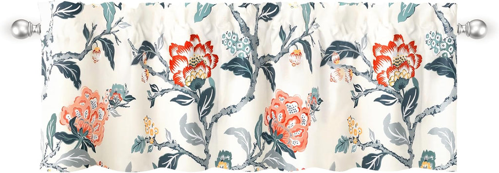 Ada Botanical Print Lined Flower Leaf Thermal Insulated Window Valance Rod Pocket by Plus