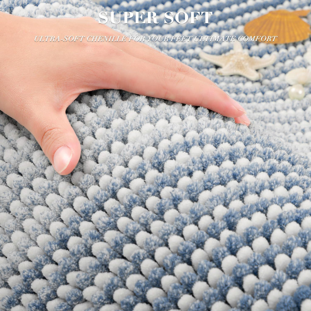 Bathroom Rugs and Mats Sets, 2 Piece Thick Absorbent Chenille Non Slip, Soft Shaggy Floor Mats, Machine Washable (Fog