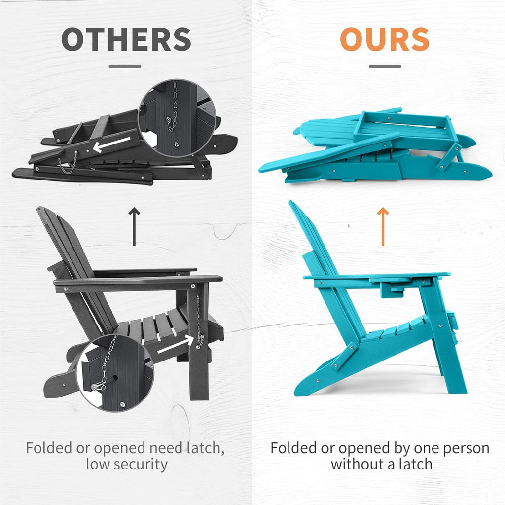 Adirondack Folding Chair, Fire Pit Chairs with Cup Holder | HDPE All Weather, Quick-Folding, No Rot or Rust or Crack