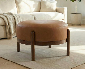 Modern Ottoman, Soft PU Leather Footrest Bench with Solid Wooden Legs Single Seat Bedroom, Brown