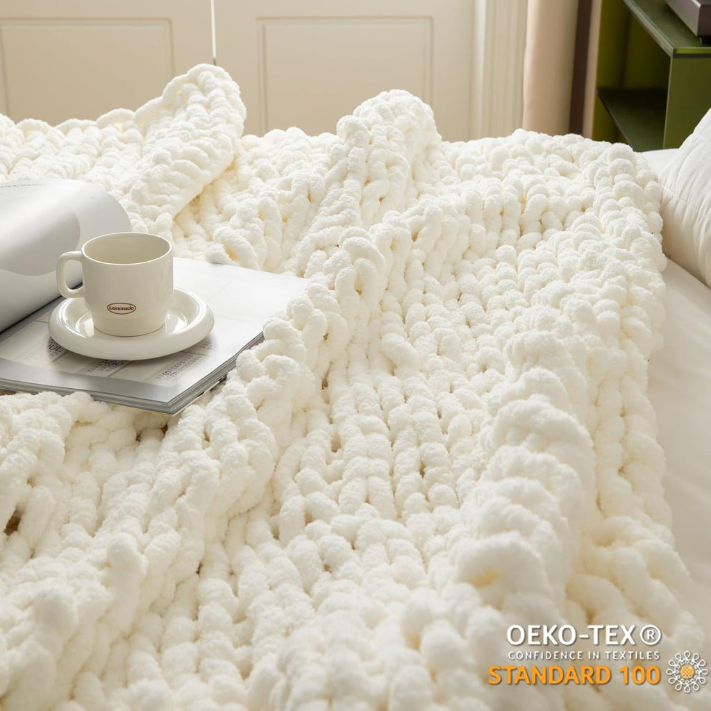 Chunky Knit Blanket Throw 40"×40" Knitted Throw Blankets