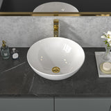 Sarlai Vessel Sink Round - 16"x16" Modern Round Bowl Above Counter White Porcelain Ceramic Bathroom Vessel Vanity Sink
