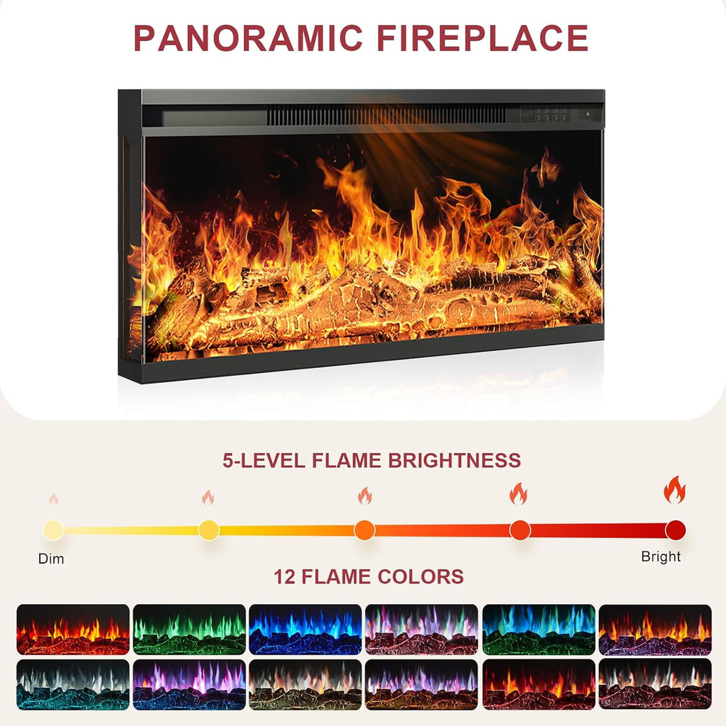 70" TV Stand with 36" Electric Fireplace, Entertainment Center Console Table for TV up to 80'', Fireplace TV Stand