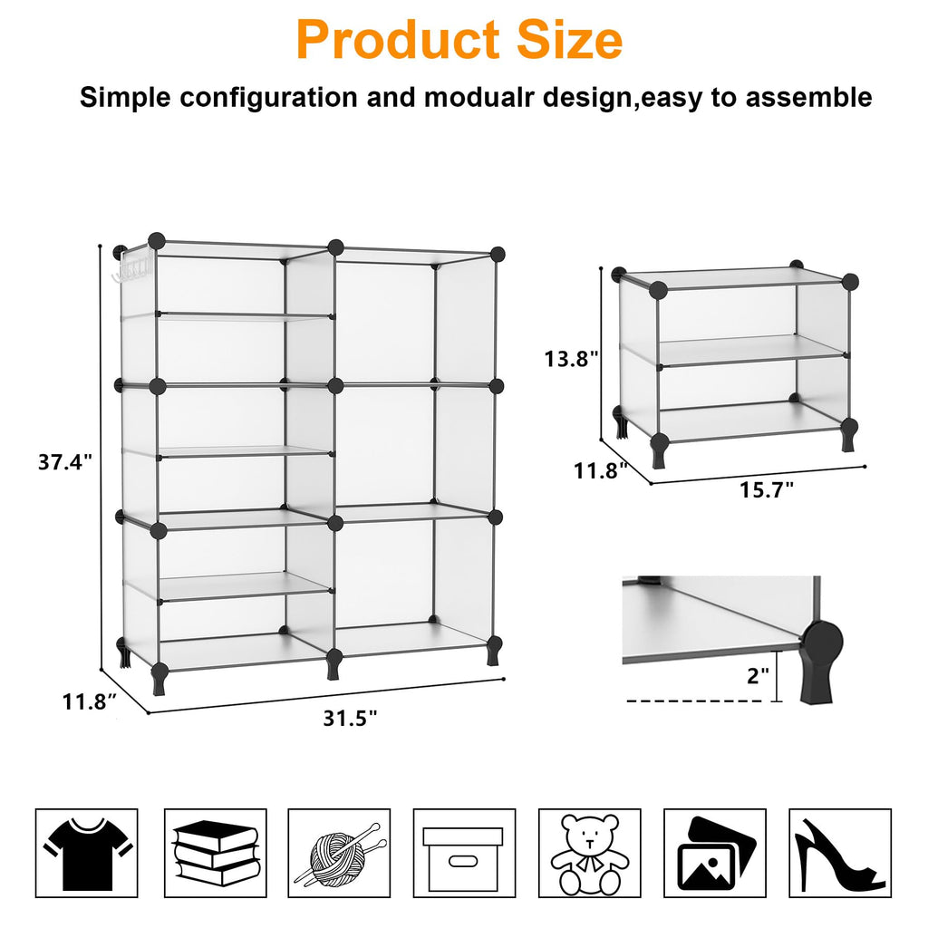 6 Cube Closet Organizer Storage Shelves, Translucent