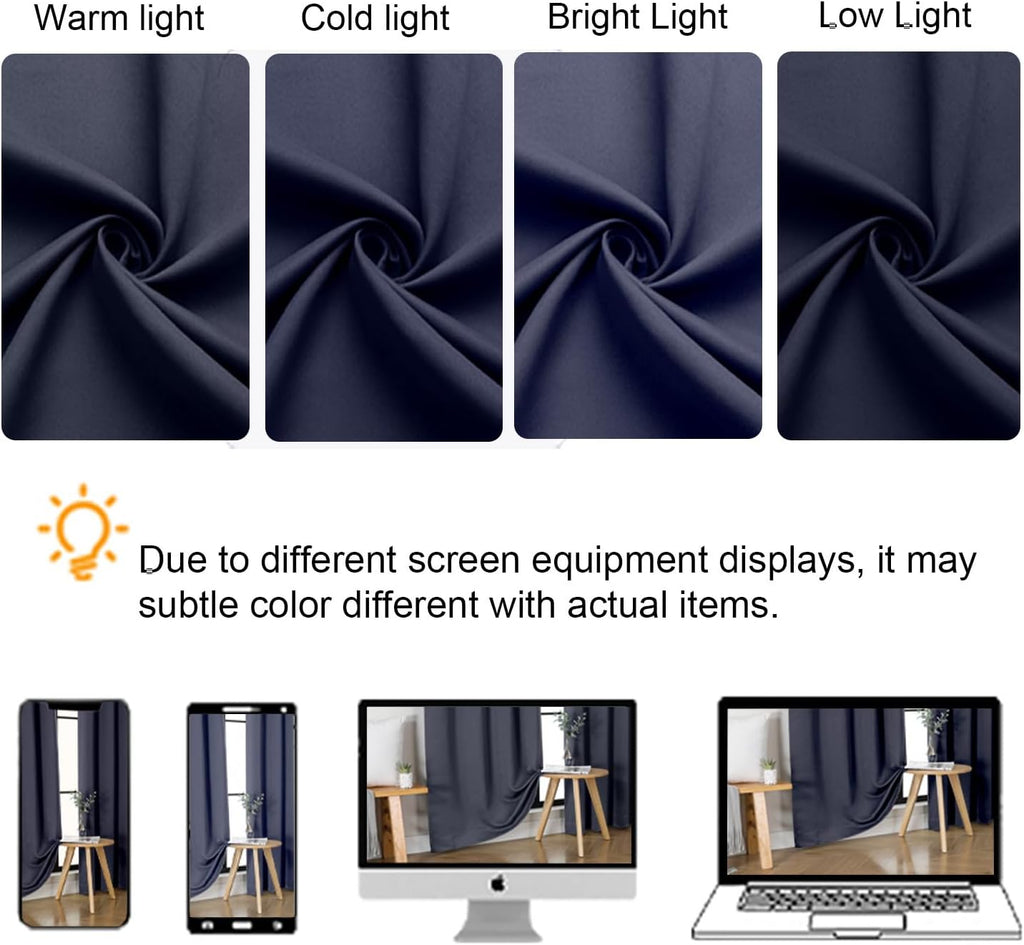 Navy Blue Valance for Windows, Small Blackout Valance Kitchen Curtains for Bathroom Basement, Modern Rod Pocket