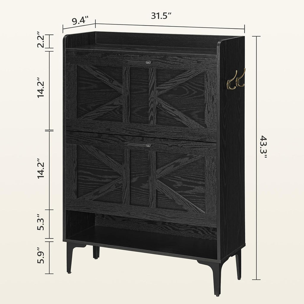 Shoe Storage Cabinet, Shoe Organizer with 2 Flip Drawers, Hidden Shoe Storage , Freestanding Shoe Cabinet Organizer