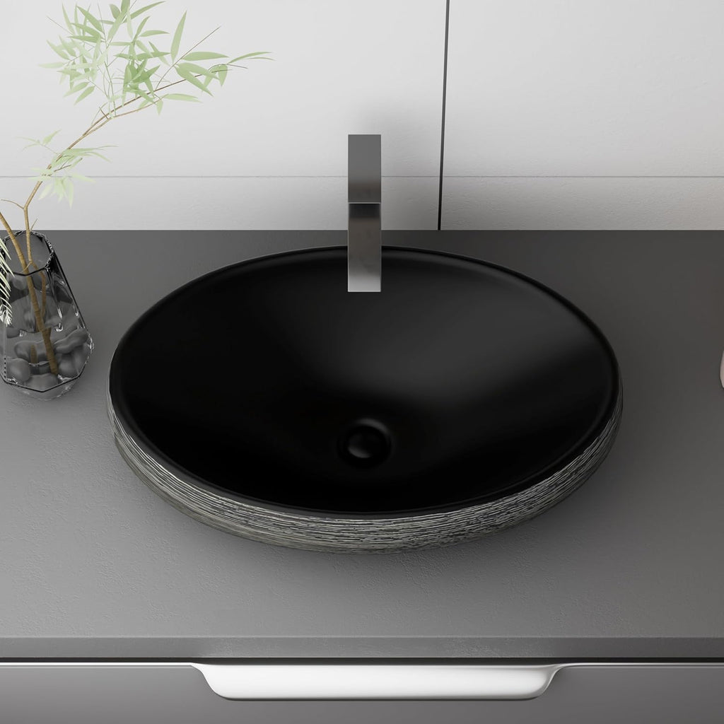Bathroom Artistic Vessel Sink, 24x16x5.9 inch Oval Bowl Sink, Retro Ceramic Washbasin Above Counter