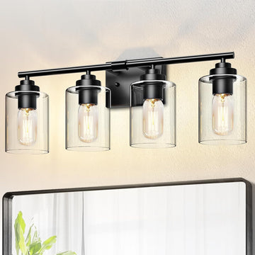 Bathroom Vanity Lights Over Mirror,Bathroom Light Fixture Wall Sconce Lighting (Black, 4-Light)