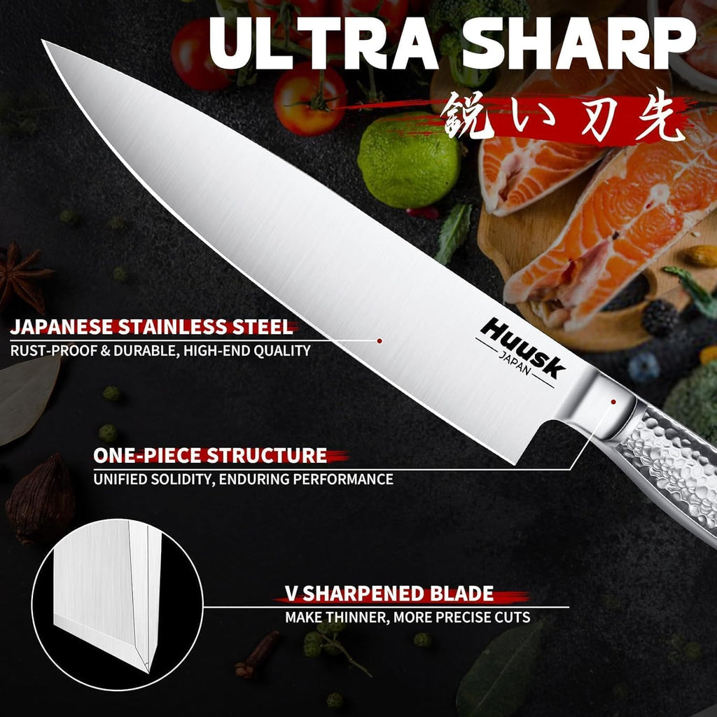 Kitchen Knife Set with Block & Built-in Sharpener - 15pcs | Japanese Stainless Steel Knife Block Set - Sharp