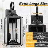 Black Dusk to Dawn Outdoor Wall Lantern 2-Light, 19" Large Outside Modern Porch Sconce Light Fixture