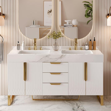 Bathroom Vanity with Sink, Modern Bathroom Vanity with Faux Marble Top