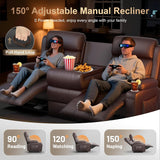 3-Seater Loveseat Recliner Sofa, Home Theater Seating Reclining Couch with Flip Middle Backrest