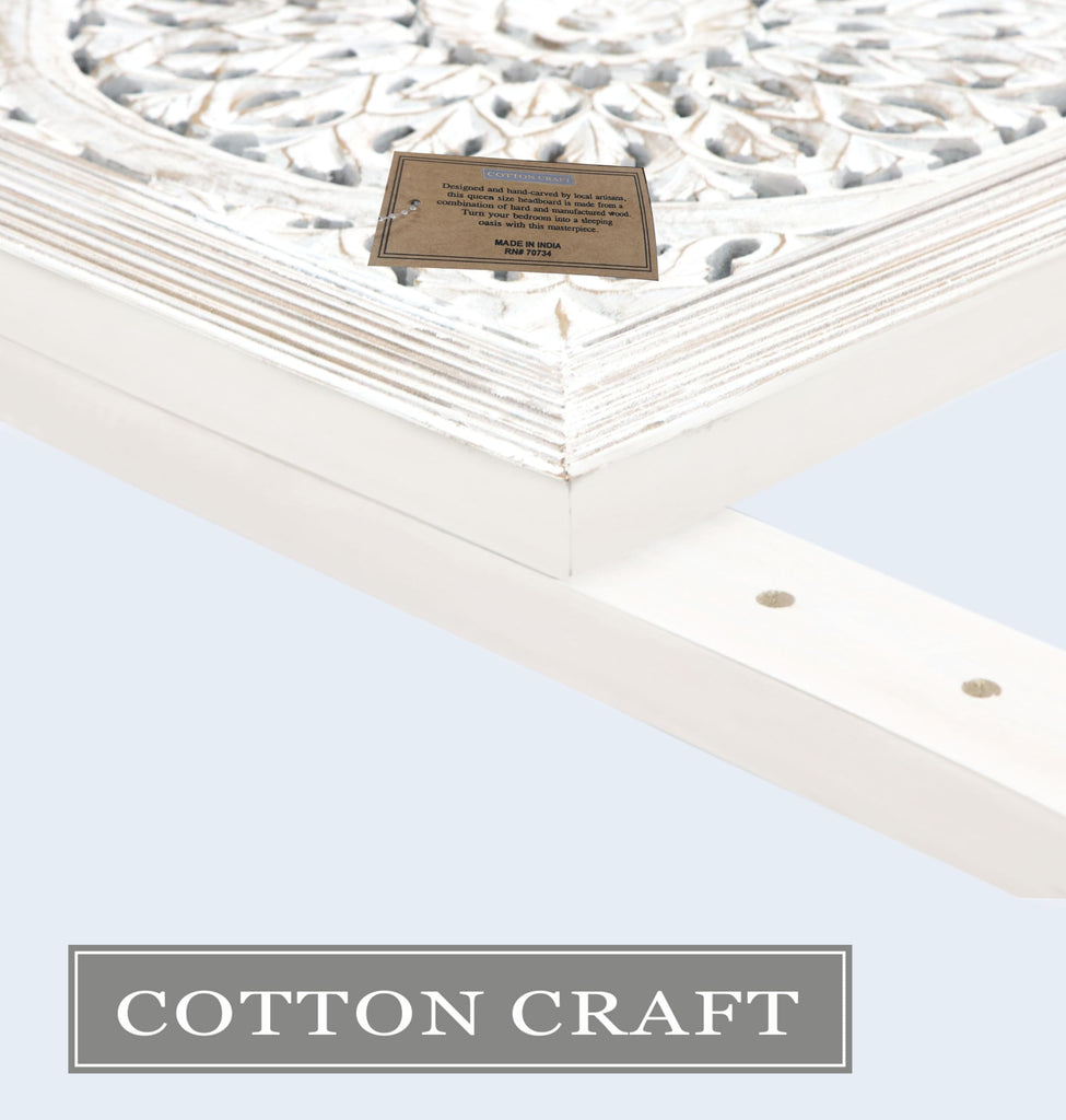Solid Wood Sturdy Queen Headboard - Rustic Whitewash