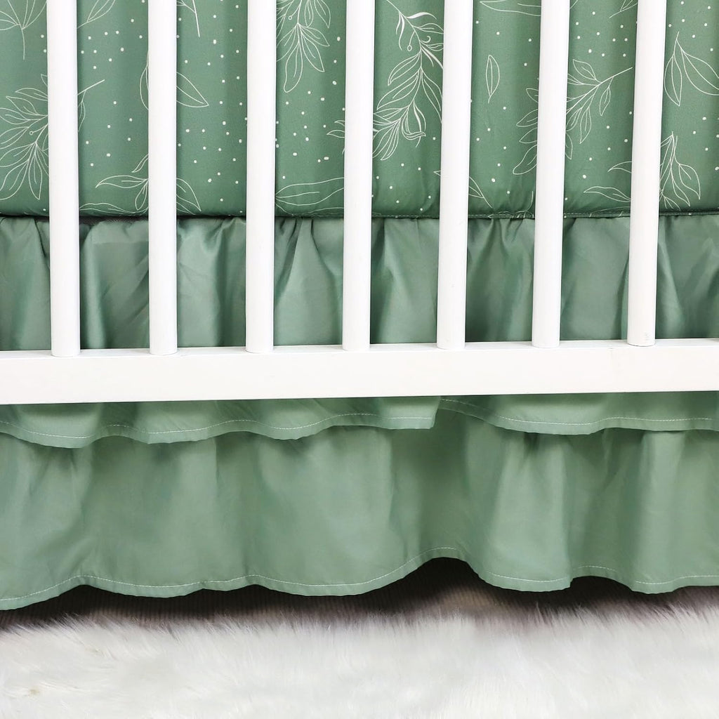 Green Leaf Crib Bedding Set, 4-Piece Baby Boy Bedding Set, Neutral Nursery Bedding Set, Fitted Crib Sheet, Crib