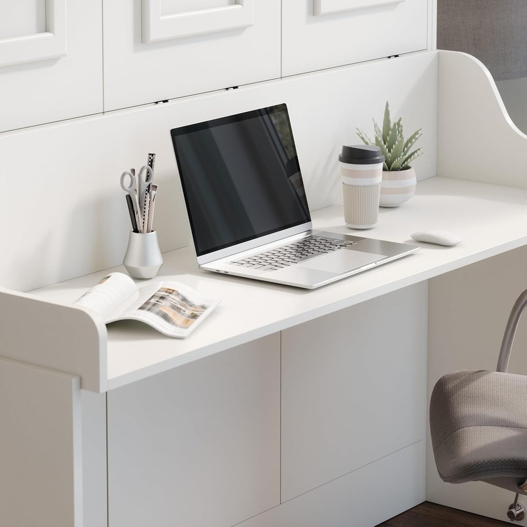 Queen Murphy Bed with Desk | Engineered and Solid Wood Construction | Smooth Painted Finish - No Melamine Used