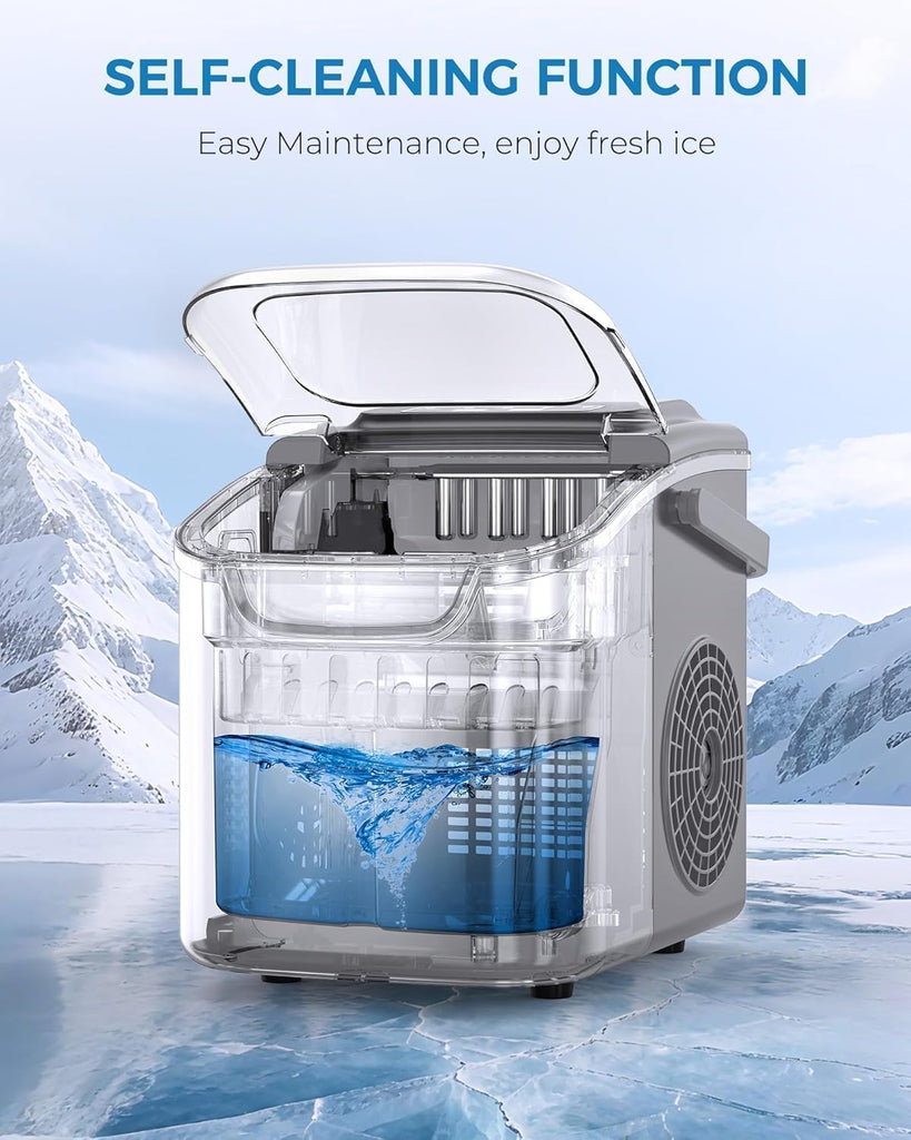 Countertop Ice Maker Machine, Portable Compact Small Bullet Ice Maker with Self Cleaning Function Makes 8 Cubes in 6