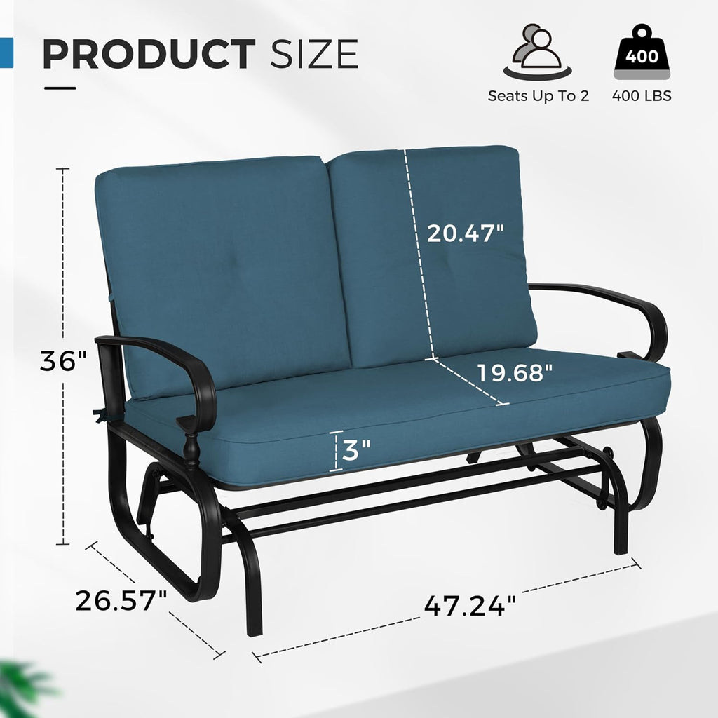Outdoor Patio Glider Chair, Rocking Glider Bench for 2 Person, Porch Furniture Loveseat Seating, Wrought Iron Patio