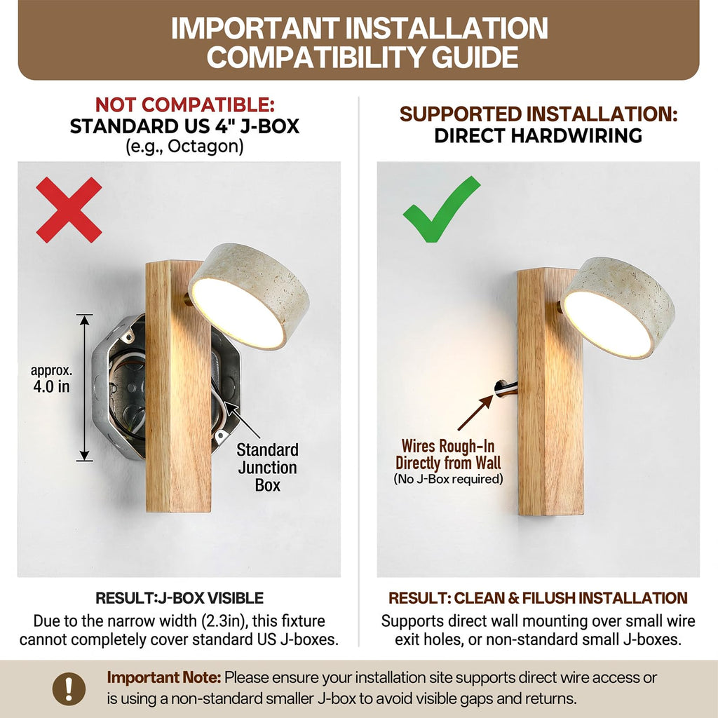 Natural Travertine Wall Sconce, Solid Wood Japandi LED Vanity Light, 1-Pack