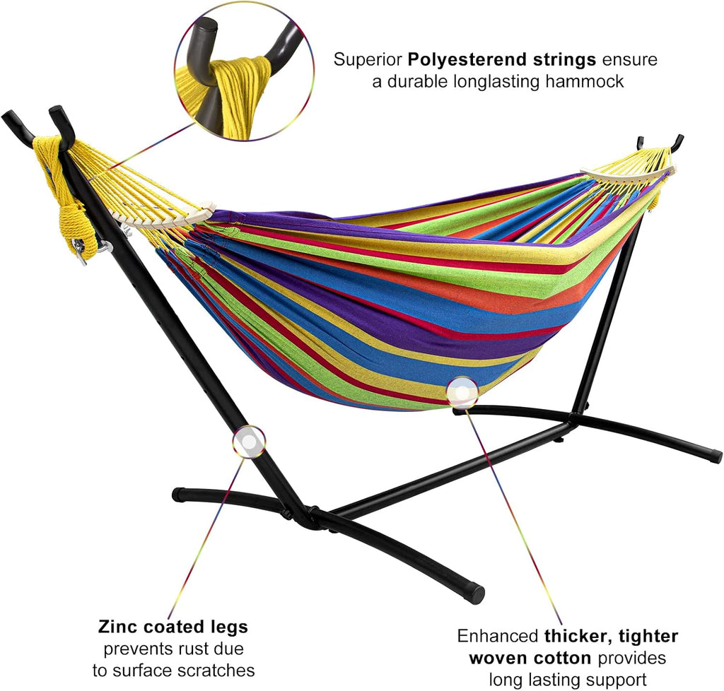Hammock with Stand for Outside | 450lb Capacity Steel Stand, Premium Carry Bag Included and Two Anti Roll Balance Beam
