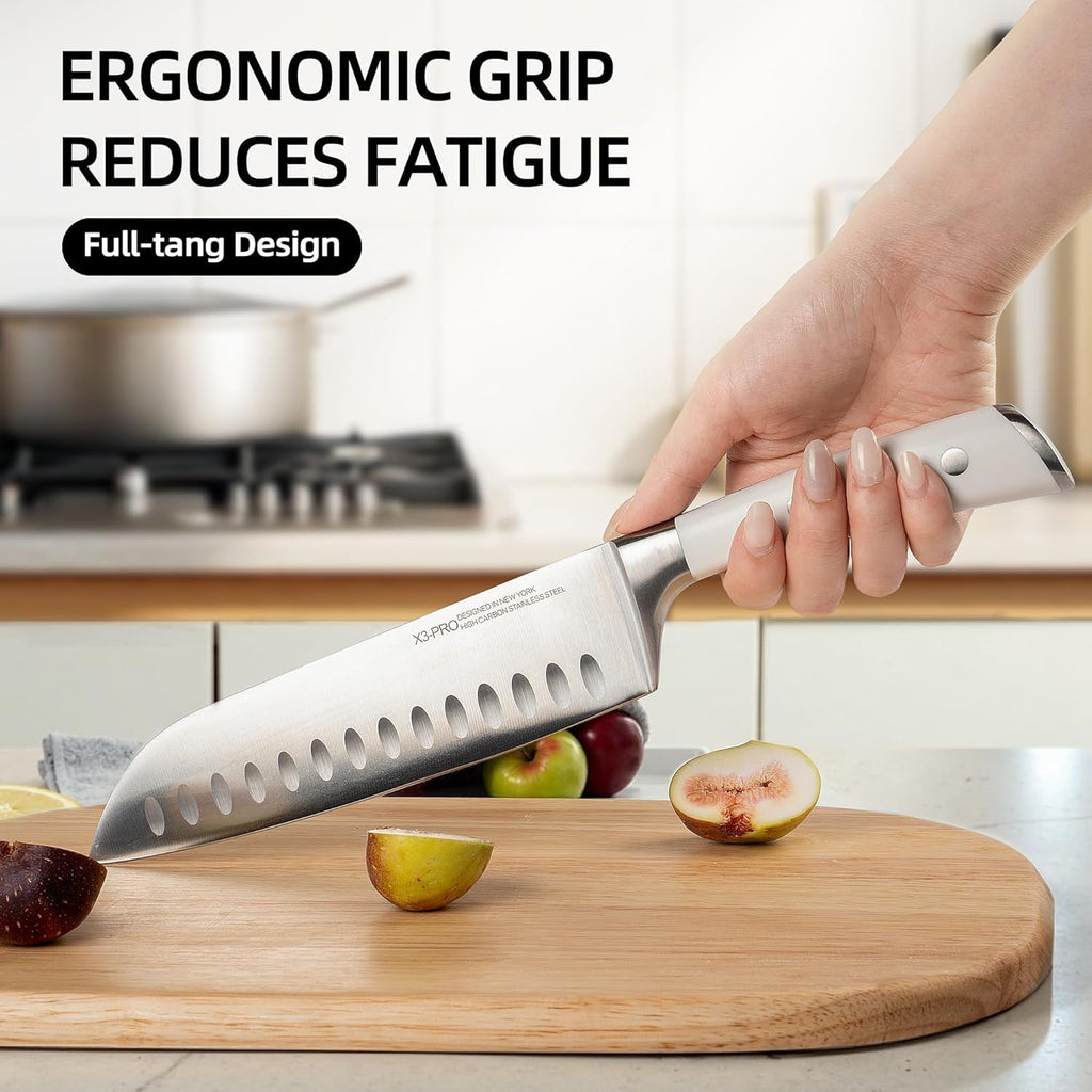 15 Pcs Japanese Knife Set with Sharpener, Premuim, Razor Sharp | Innovative Steel, High Carbon Stainless, Enduring
